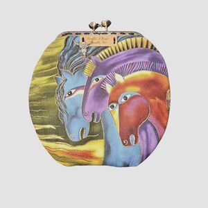Double J‎ Bags Kisslock Clutch W/ Laurel Burch Wild Horses Fabric 6"X5.75"X4"
